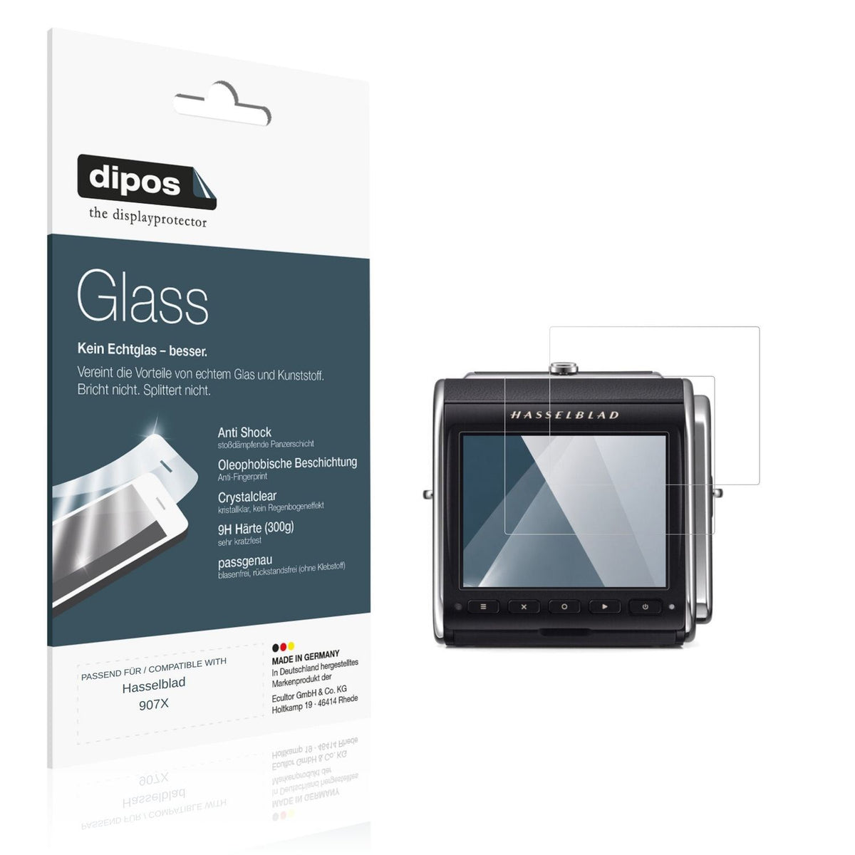 Klare Displayschutzfolie von dipos passend für Hasselblad 907X, 9H kratzfest und blasenfrei montiert