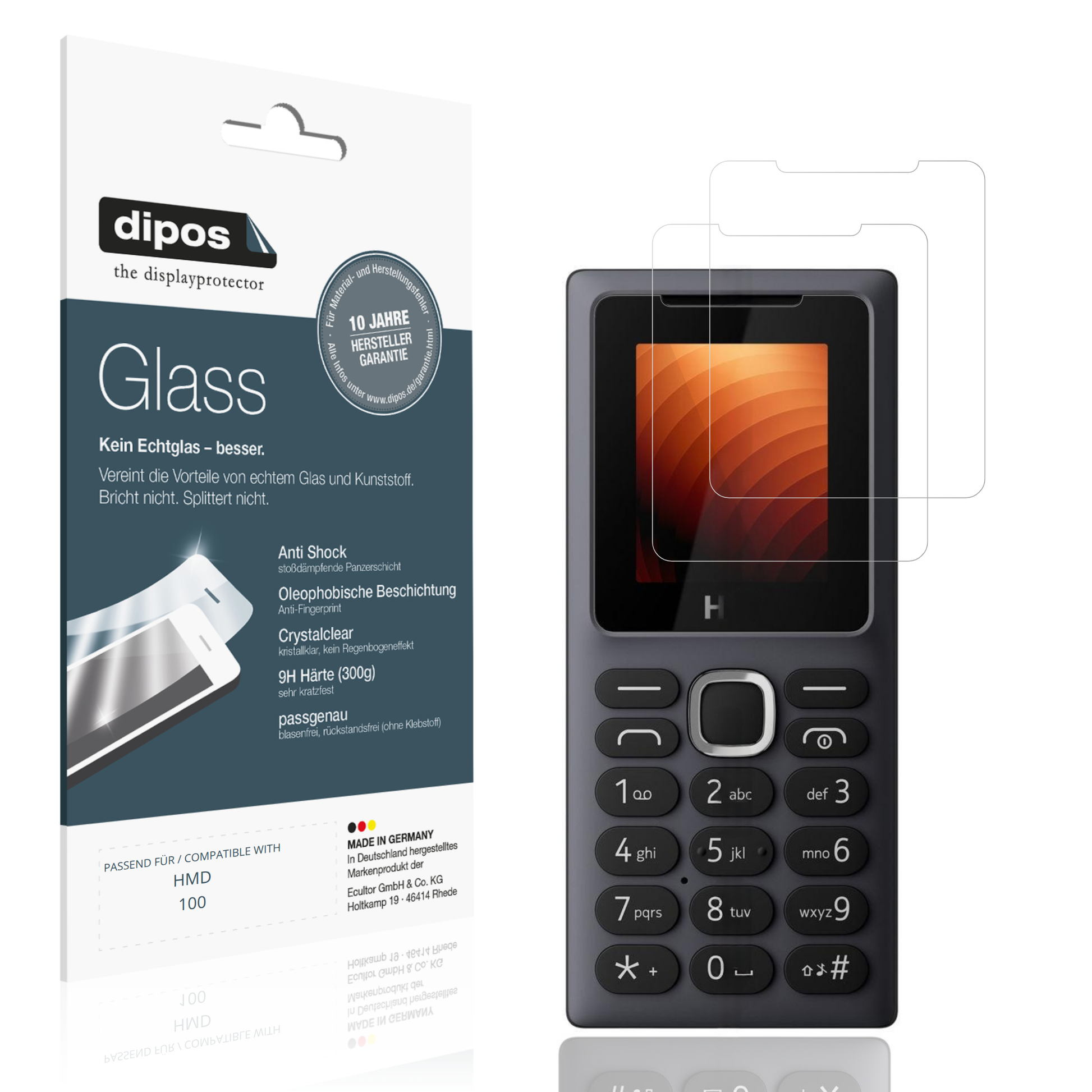 Klare Displayschutzfolie von dipos passend für HMD 100, 9H kratzfest und blasenfrei montiert