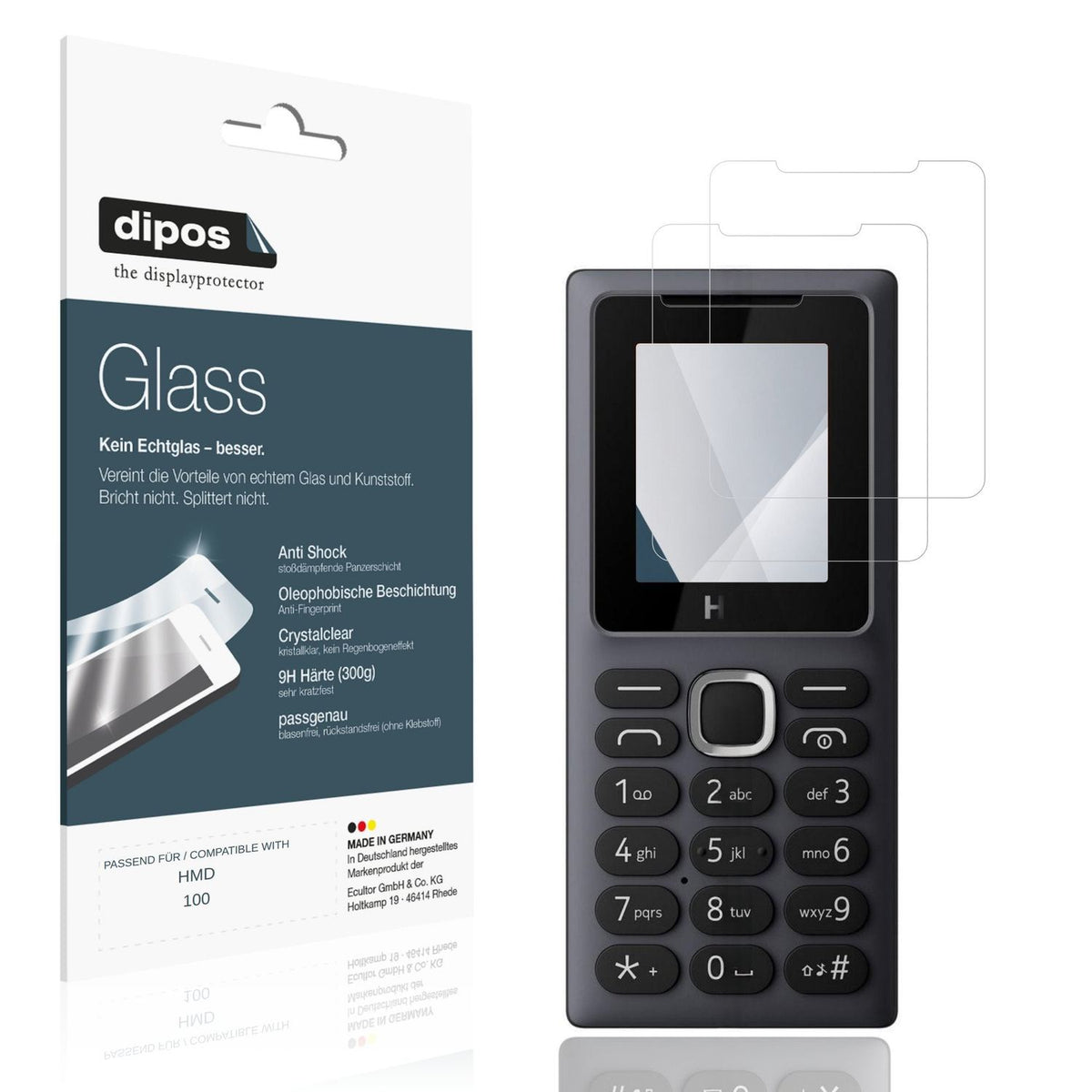 Klare Displayschutzfolie von dipos passend für HMD 100, 9H kratzfest und blasenfrei montiert