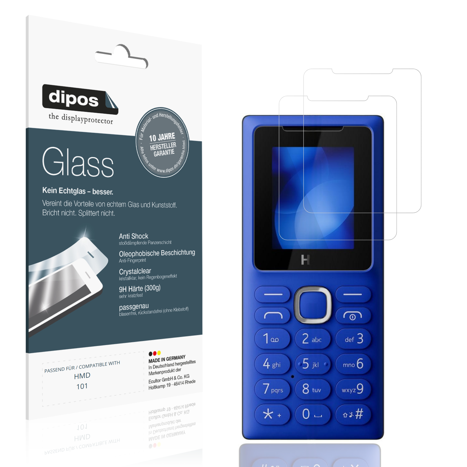 Klare Displayschutzfolie von dipos passend für HMD 101, 9H kratzfest und blasenfrei montiert