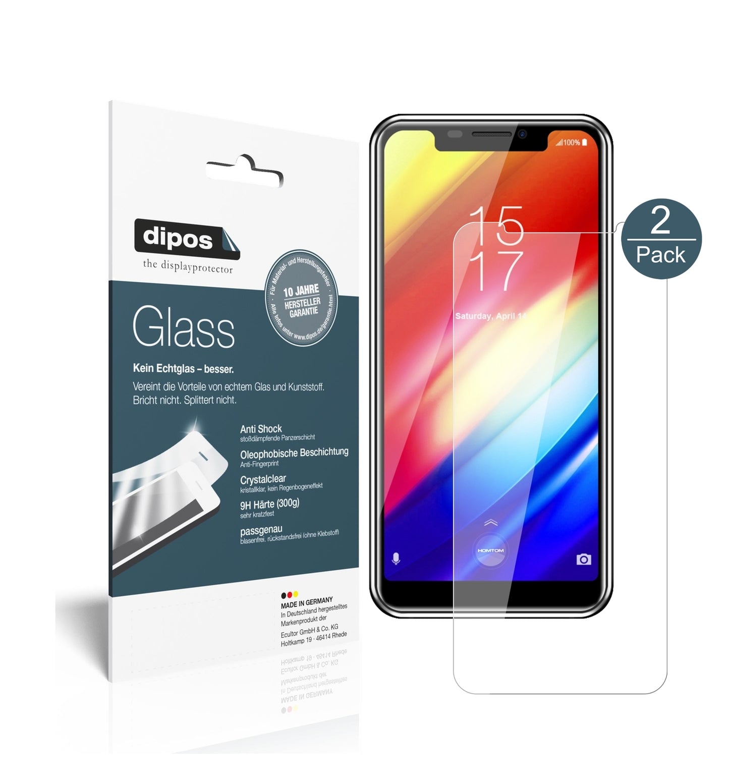 Klare Displayschutzfolie von dipos passend für HomTom H10, 9H kratzfest und blasenfrei montiert