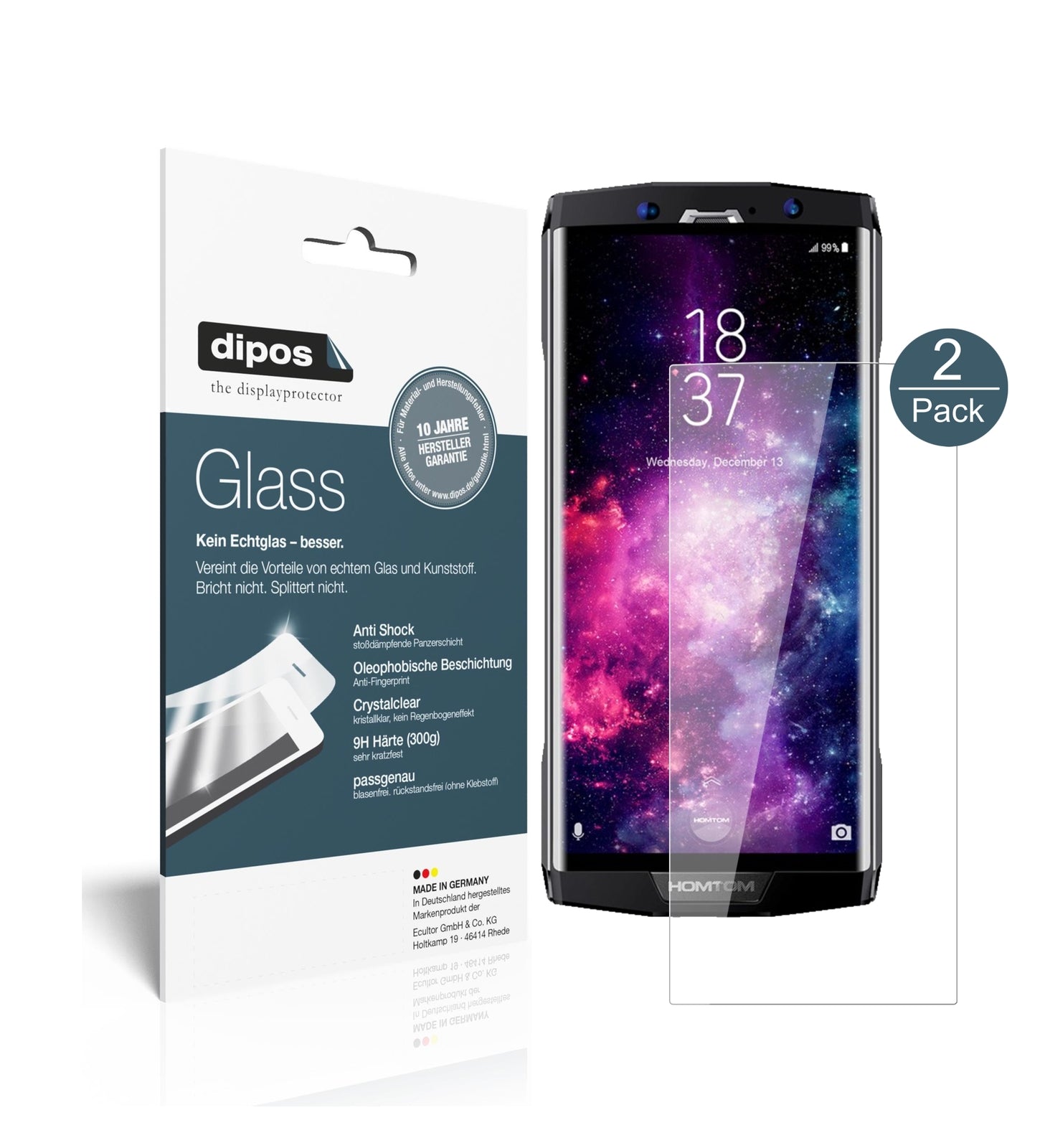 Klare Displayschutzfolie von dipos passend für Homtom HT70, 9H kratzfest und blasenfrei montiert