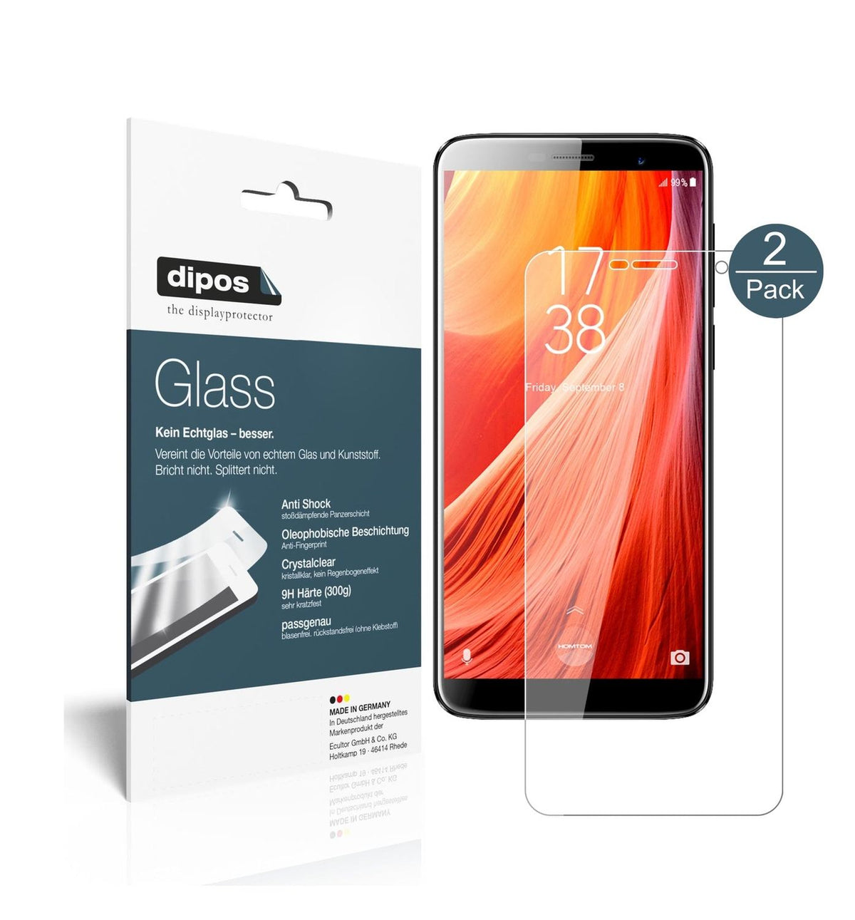 Klare Displayschutzfolie von dipos passend für HOMTOM S7, 9H kratzfest und blasenfrei montiert