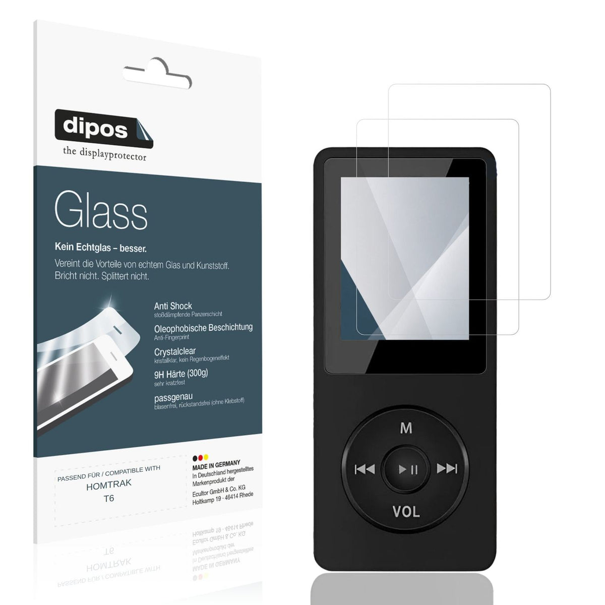 Klare Displayschutzfolie von dipos passend für HOMTRAK T6, 9H kratzfest und blasenfrei montiert