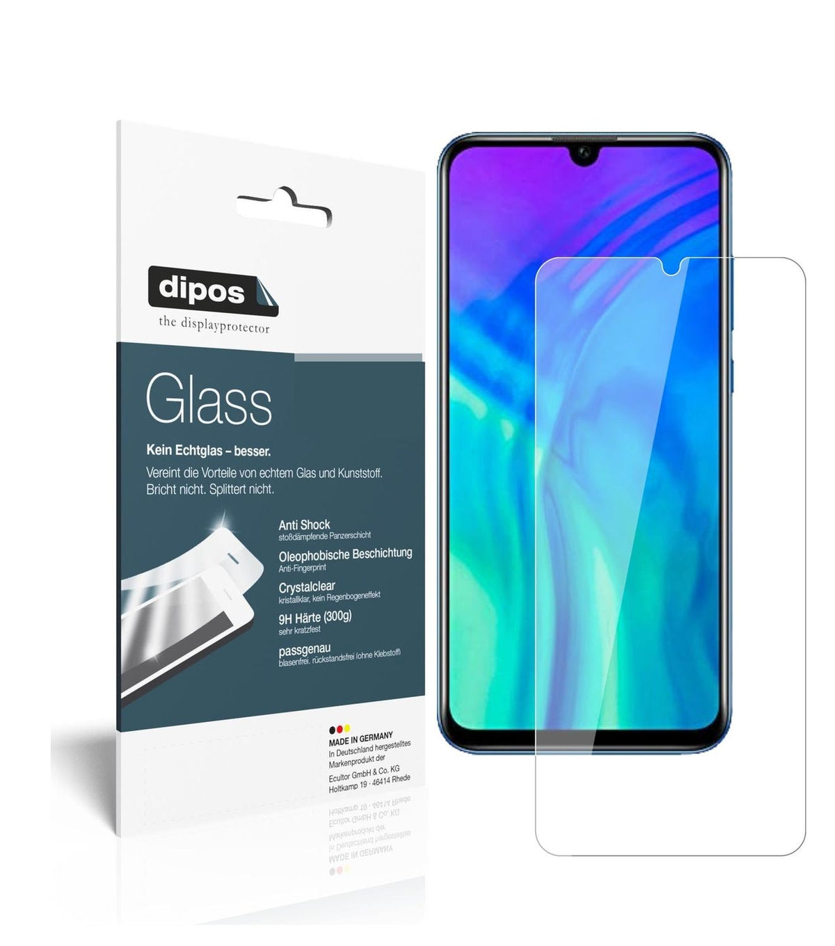Klare Displayschutzfolie von dipos passend für Honor 20E, 9H kratzfest und blasenfrei montiert