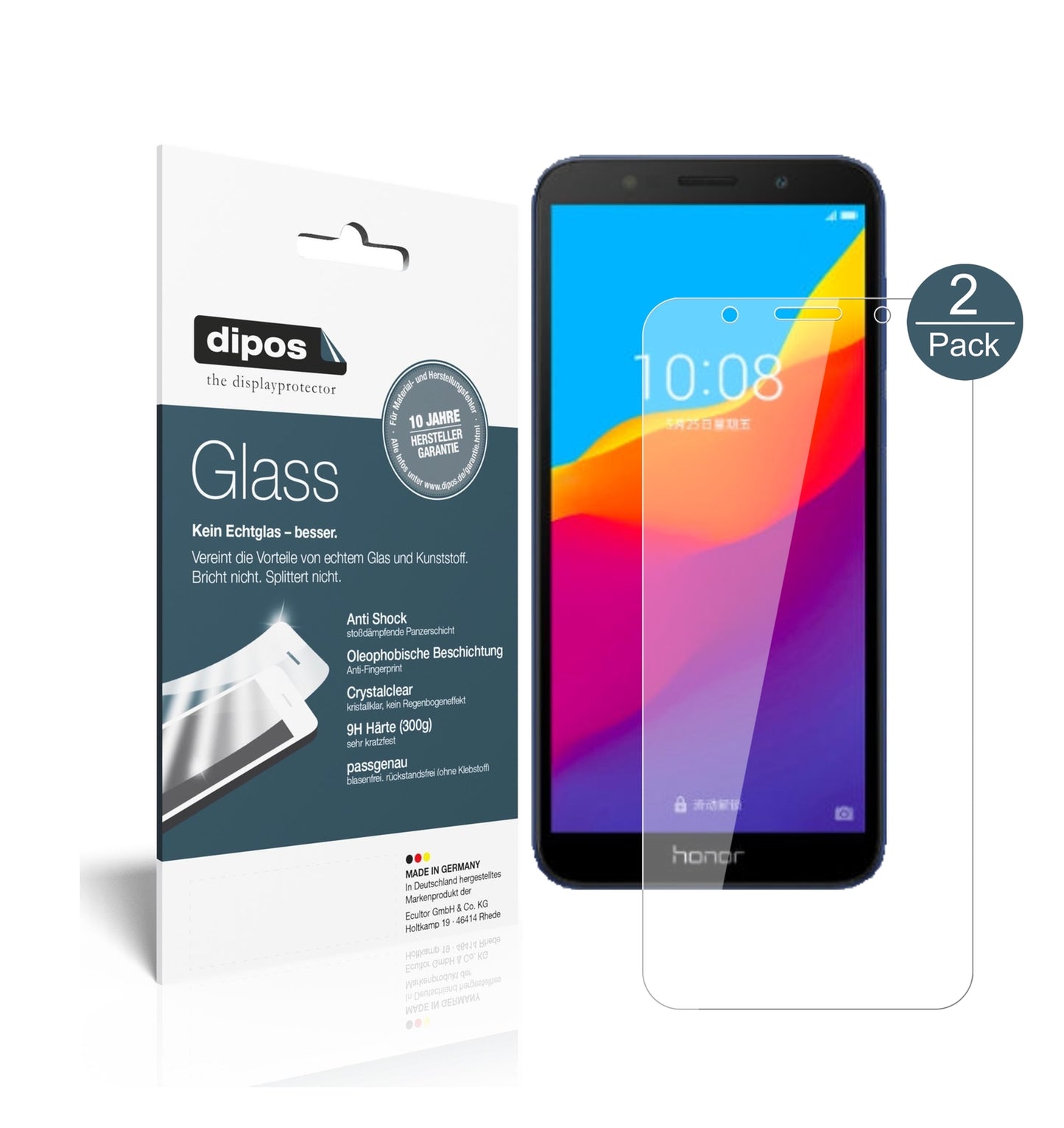 Klare Displayschutzfolie von dipos passend für Honor 7 play, 9H kratzfest und blasenfrei montiert