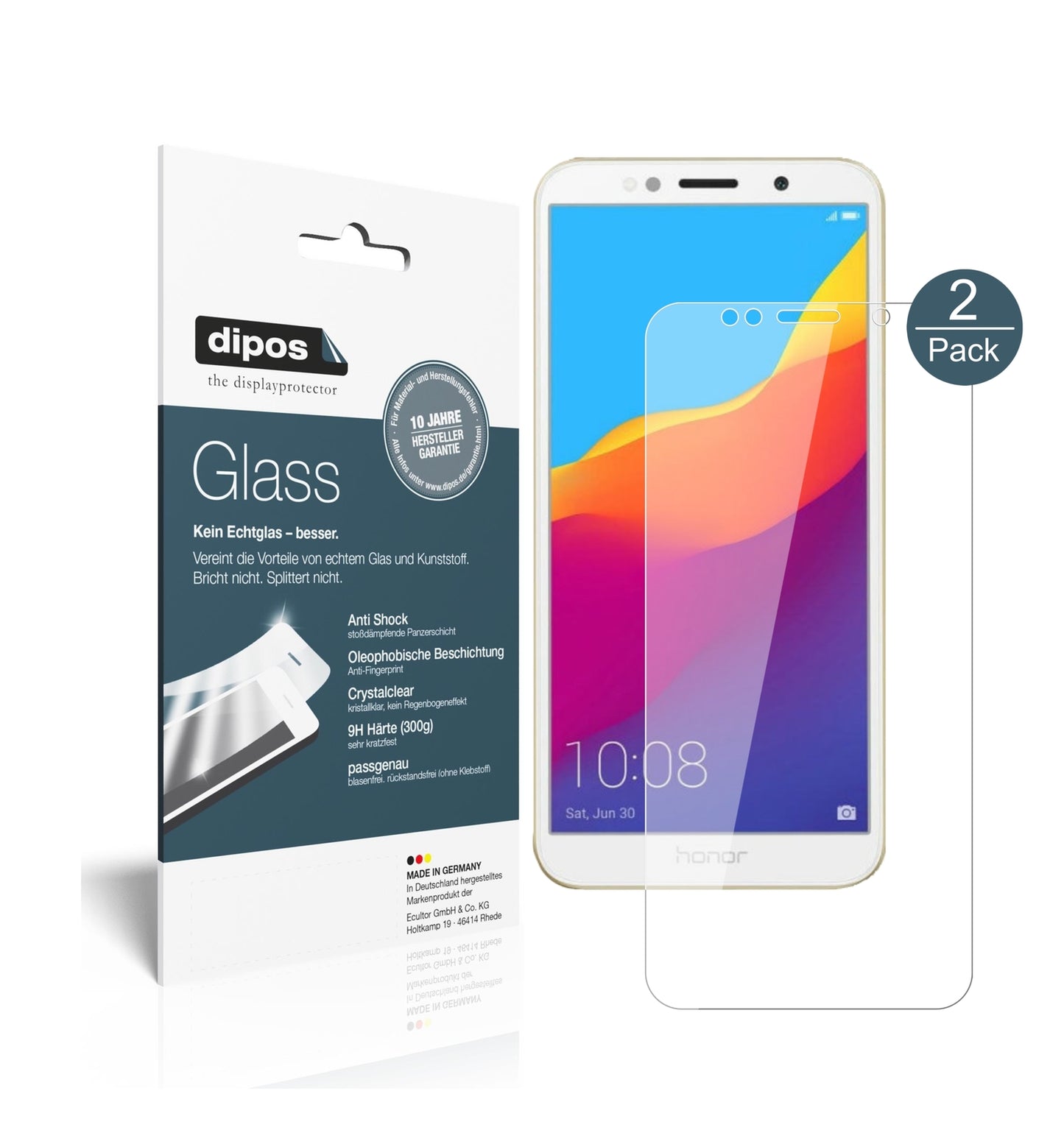 Klare Displayschutzfolie von dipos passend für Honor 7A, 9H kratzfest und blasenfrei montiert