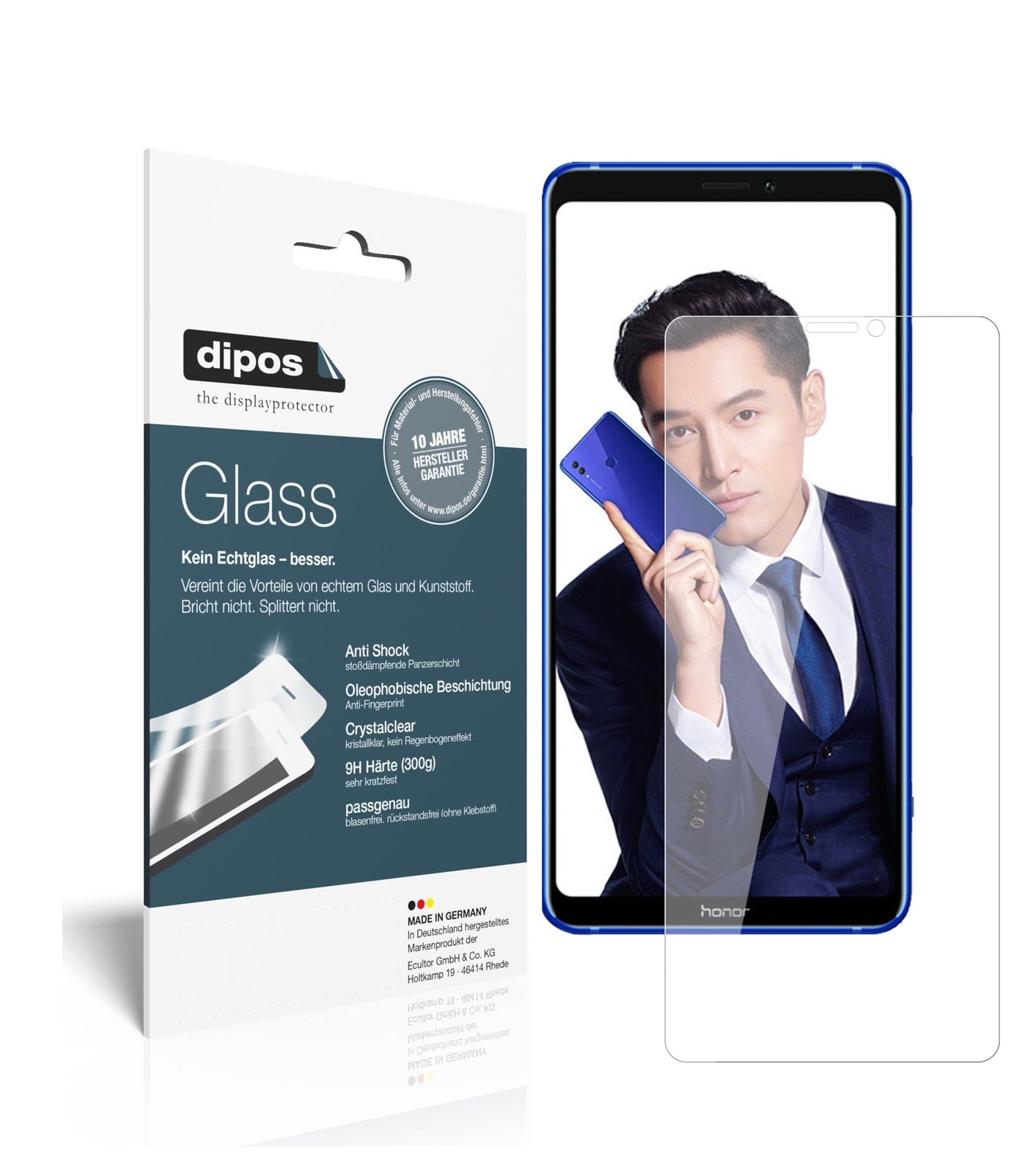 Klare Displayschutzfolie von dipos passend für Honor Note 10, 9H kratzfest und blasenfrei montiert
