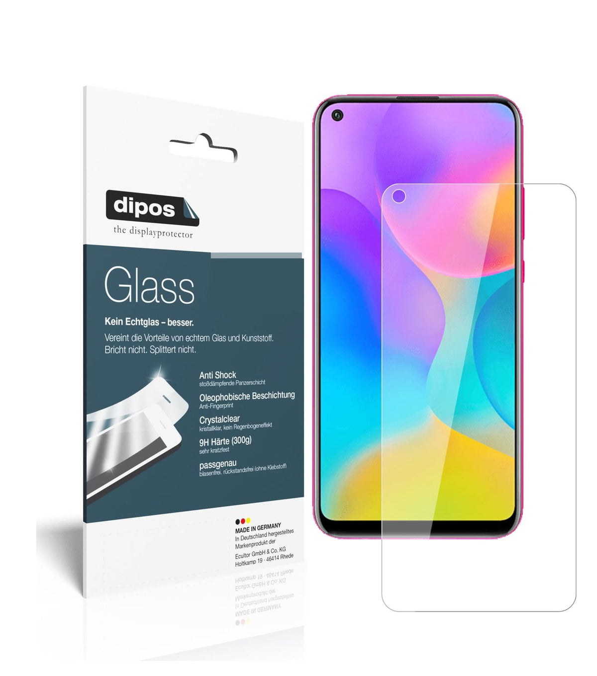 Klare Displayschutzfolie von dipos passend für Huawei Enjoy 10, 9H kratzfest und blasenfrei montiert