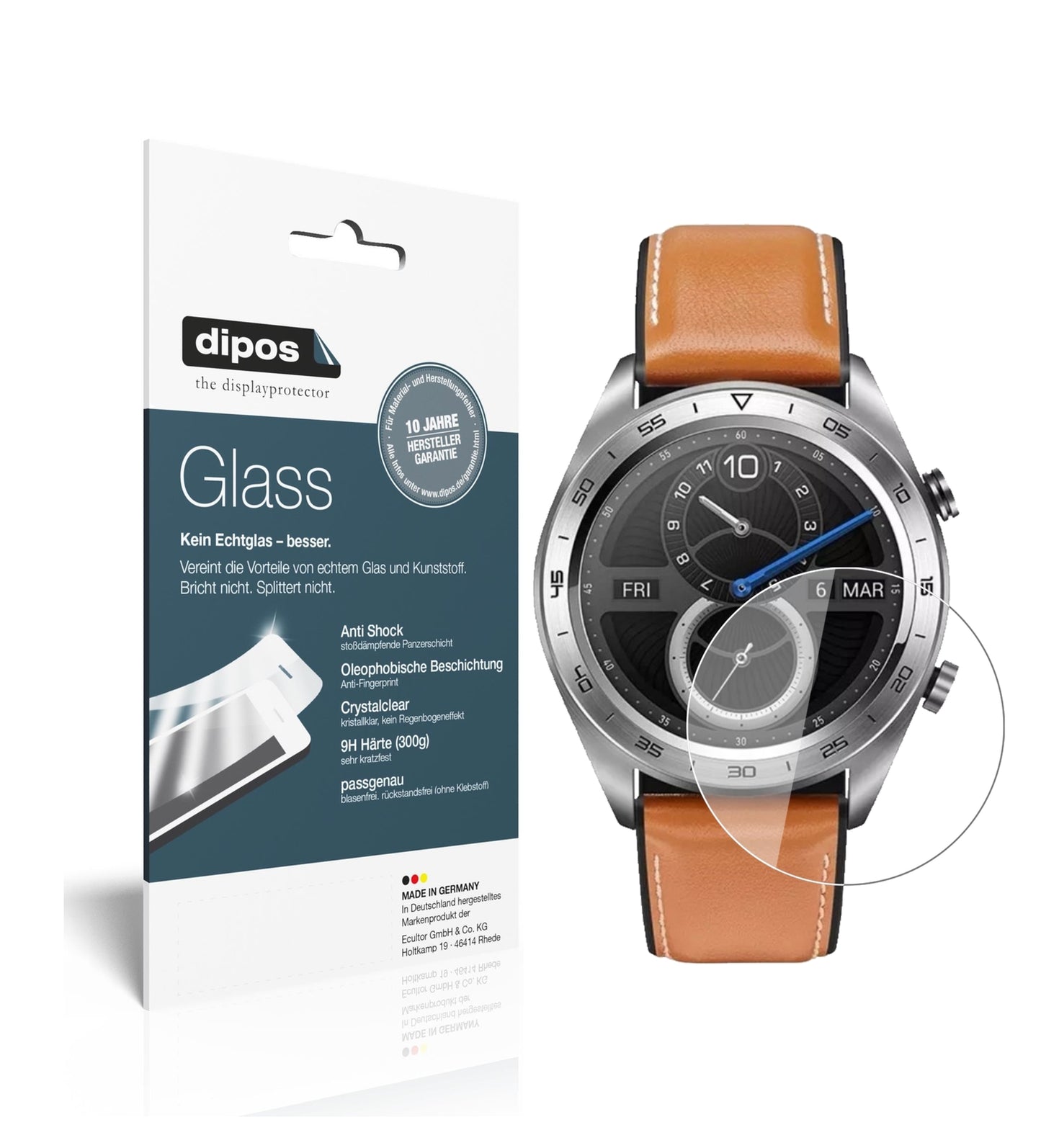 Klare Displayschutzfolie von dipos passend für Honor Watch Magic, 9H kratzfest und blasenfrei montiert
