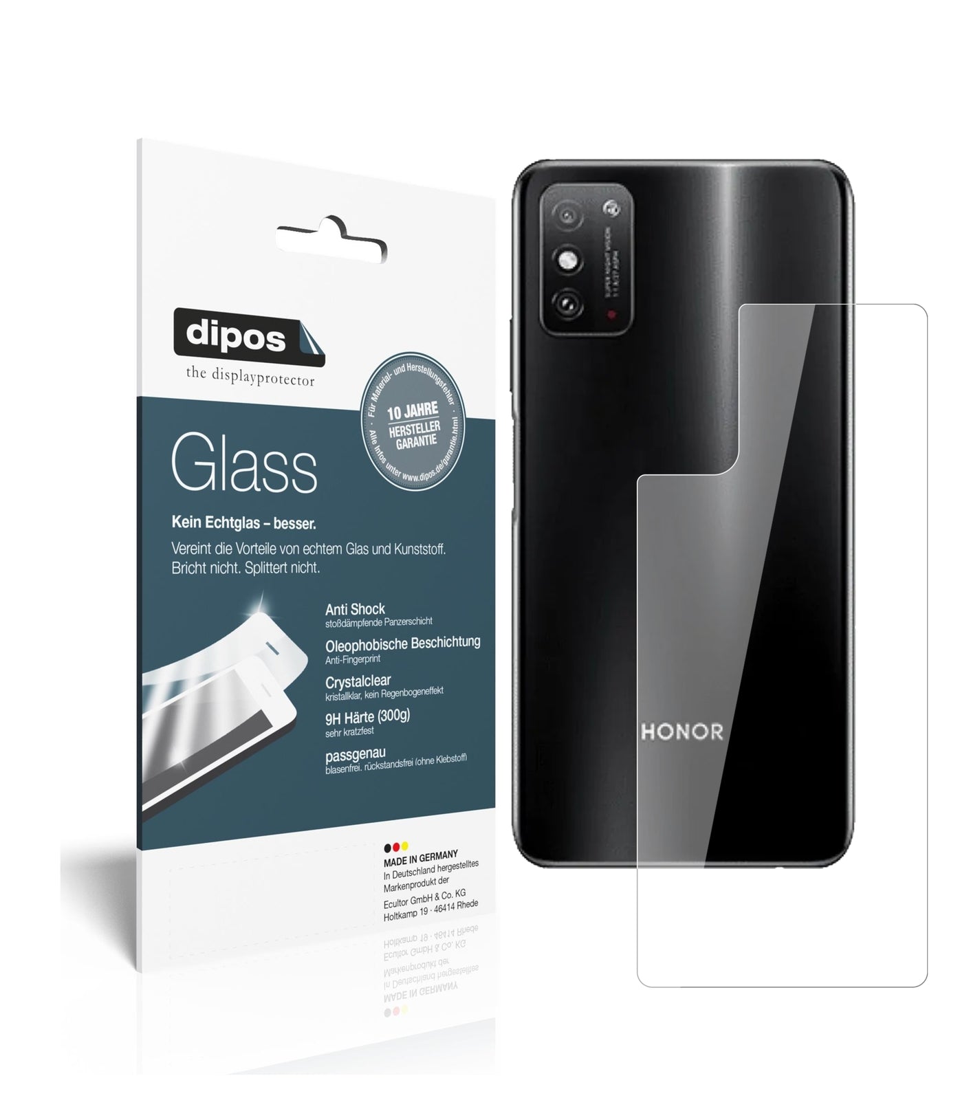 Klare Displayschutzfolie von dipos passend für Honor X10 Max 5G Rückseite, 9H kratzfest und blasenfrei montiert