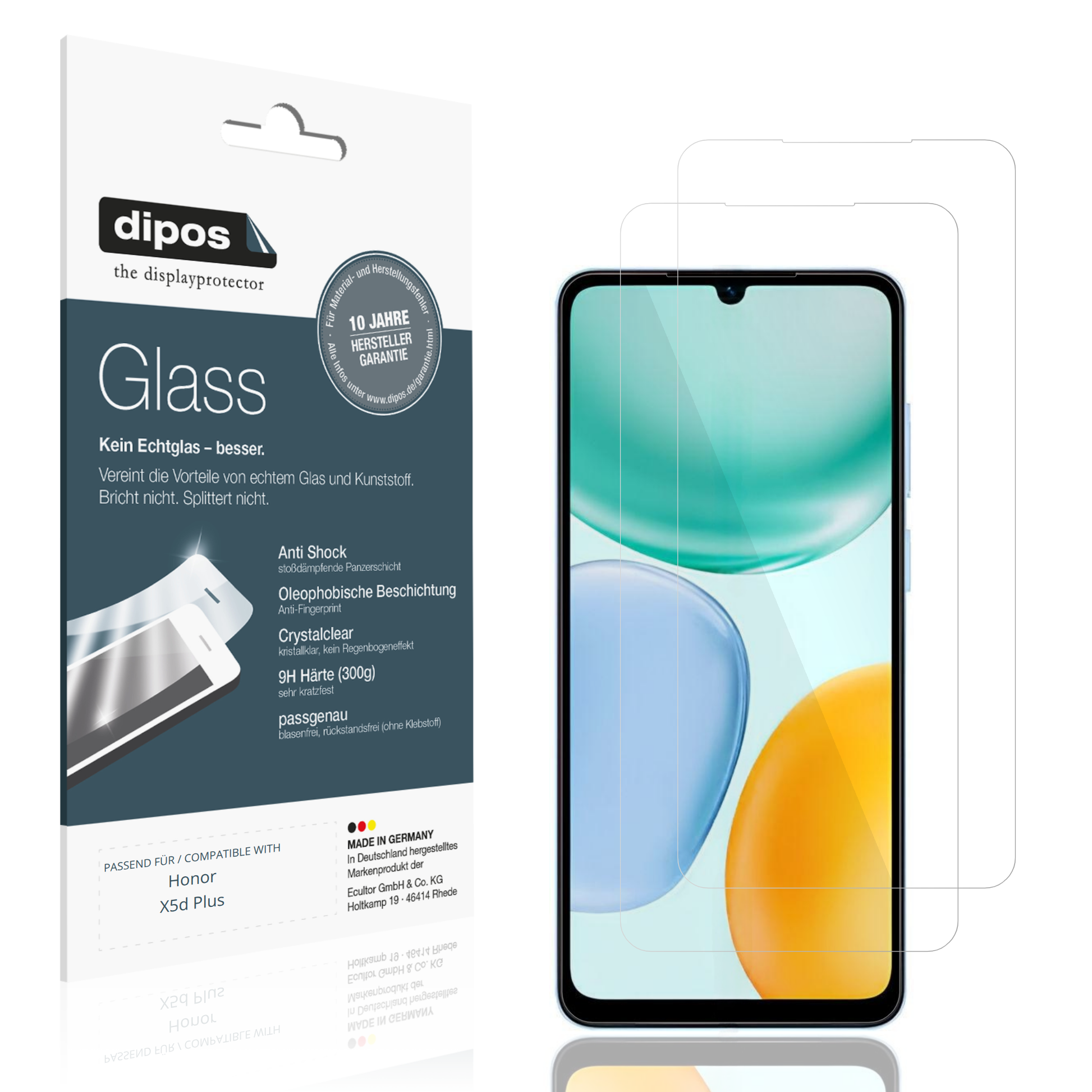 Klare Displayschutzfolie von dipos passend für Honor X5d Plus, 9H kratzfest und blasenfrei montiert