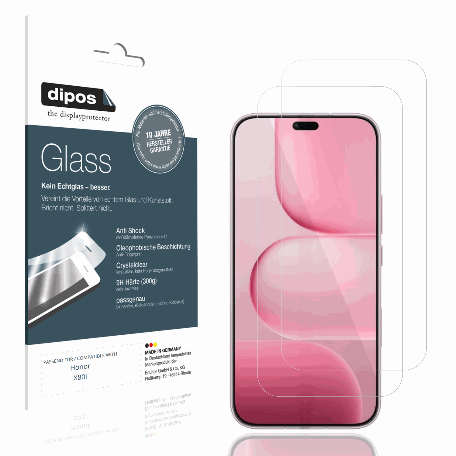 Klare Displayschutzfolie von dipos passend für Honor X80i, 9H kratzfest und blasenfrei montiert