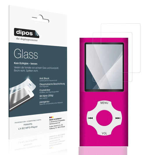 Klare Displayschutzfolie von dipos passend für Hotechs LX-B2 MP3-Player, 9H kratzfest und blasenfrei montiert