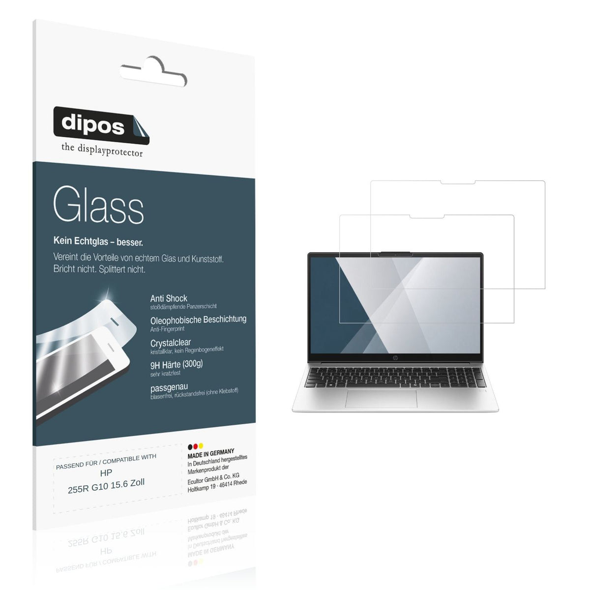 Klare Displayschutzfolie von dipos passend für HP 255R G10 15.6 Zoll, 9H kratzfest und blasenfrei montiert