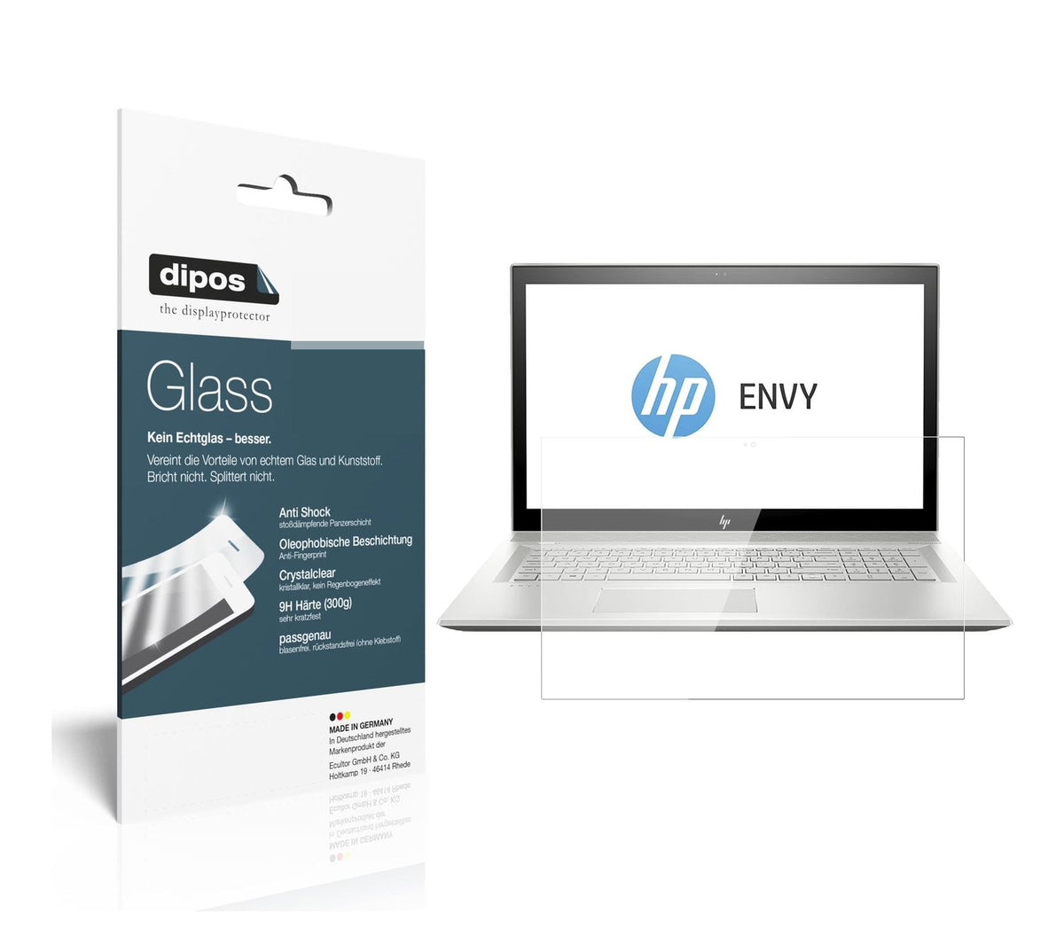 Klare Displayschutzfolie von dipos passend für HP Envy 17 bw0002ng, 9H kratzfest und blasenfrei montiert