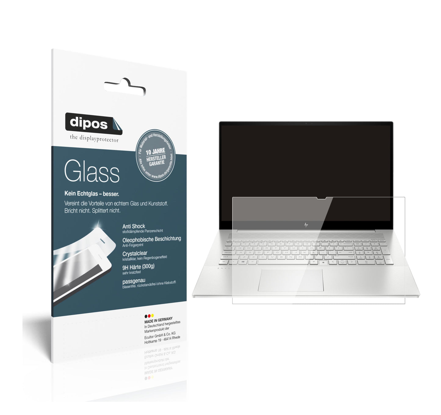 Klare Displayschutzfolie von dipos passend für HP Envy 17-CG1567NG, 9H kratzfest und blasenfrei montiert