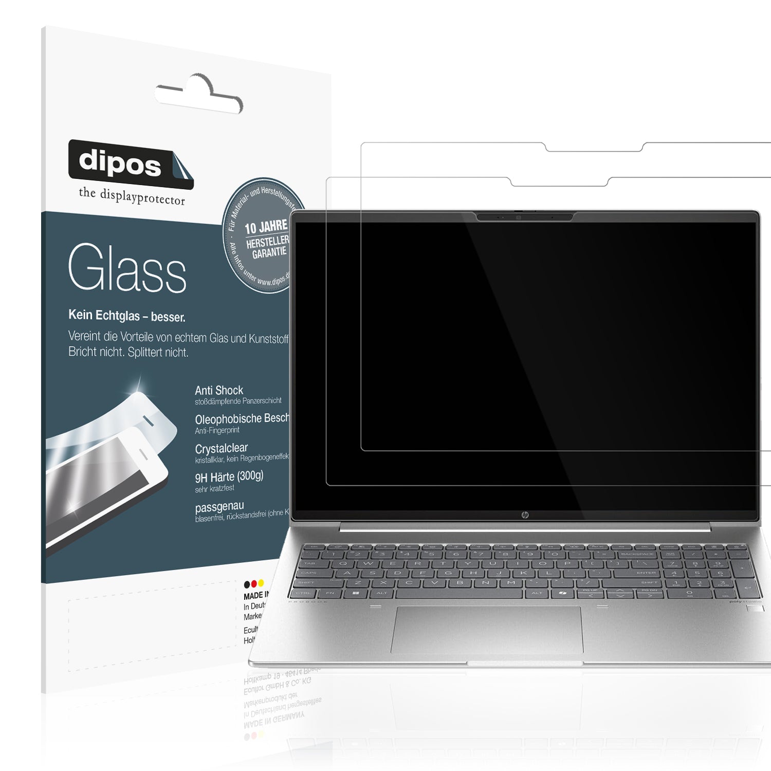 Klare Displayschutzfolie von dipos passend für HP ProBook 460 G11 16 Zoll, 9H kratzfest und blasenfrei montiert
