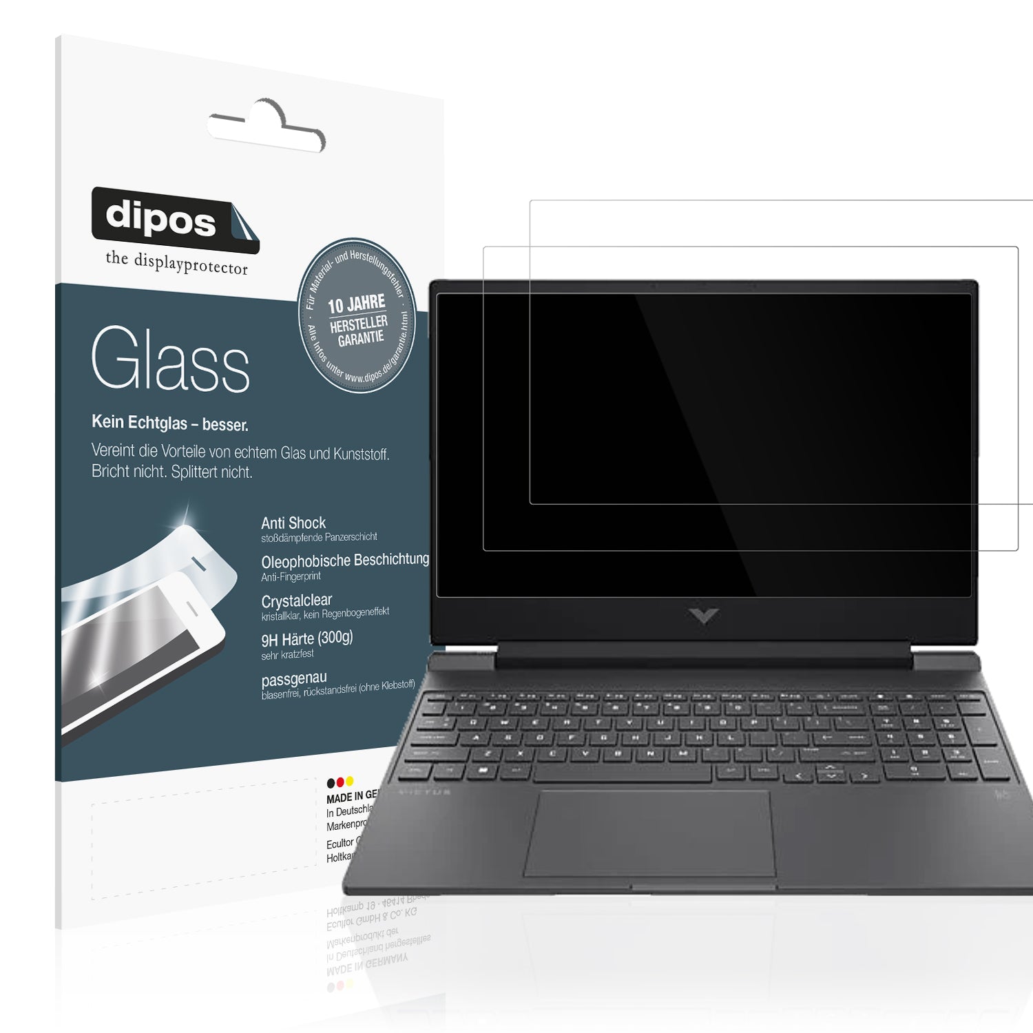 Klare Displayschutzfolie von dipos passend für HP Victus Gaming Laptop, 9H kratzfest und blasenfrei montiert