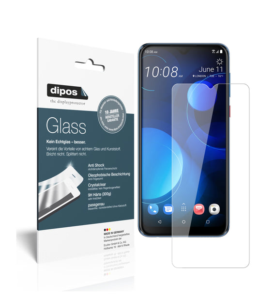 Klare Displayschutzfolie von dipos passend für HTC Desire 19 Plus, 9H kratzfest und blasenfrei montiert