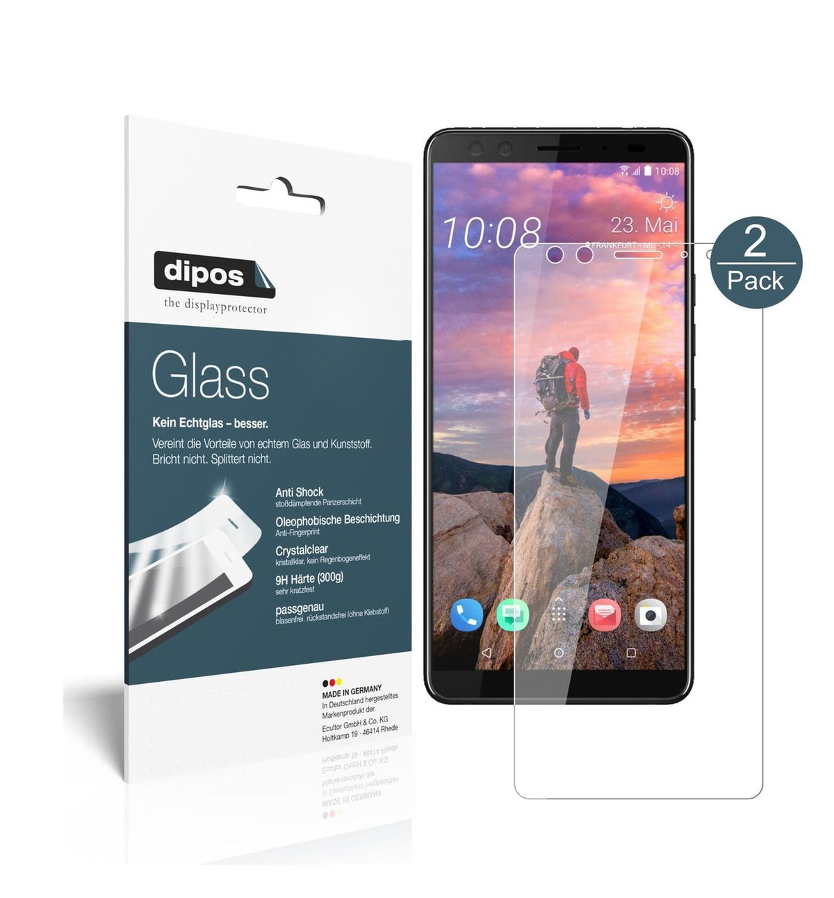 Klare Displayschutzfolie von dipos passend für HTC U12 Plus, 9H kratzfest und blasenfrei montiert