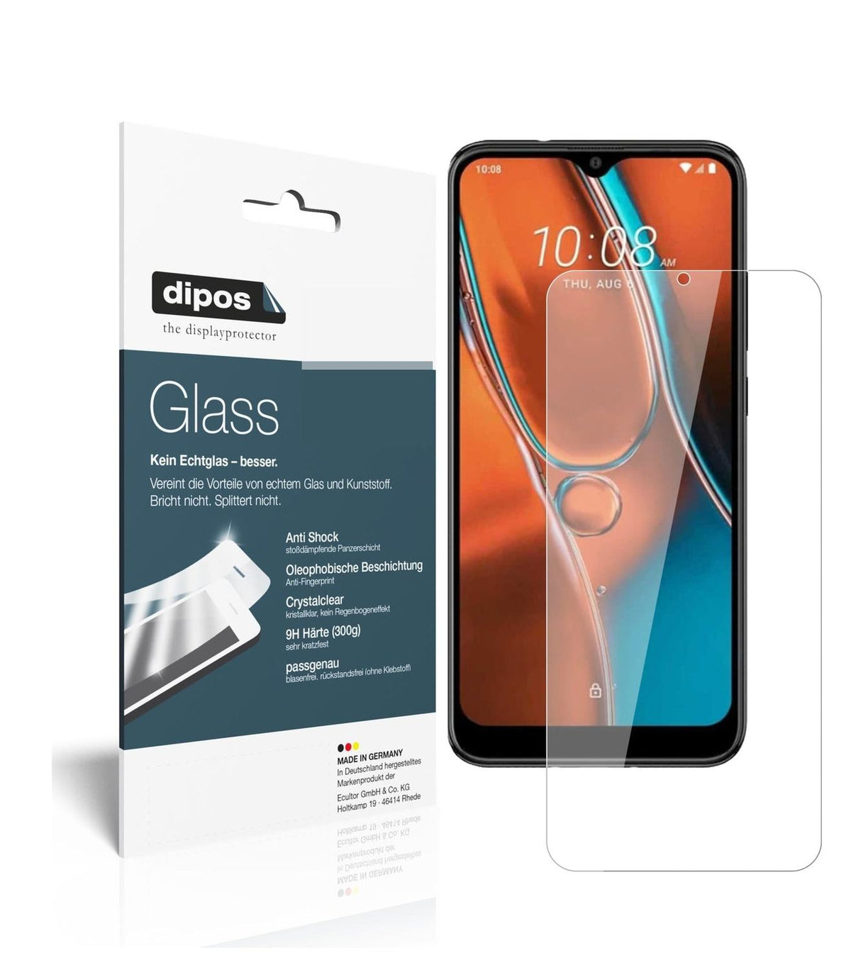 Klare Displayschutzfolie von dipos passend für HTC Wildfire E2, 9H kratzfest und blasenfrei montiert