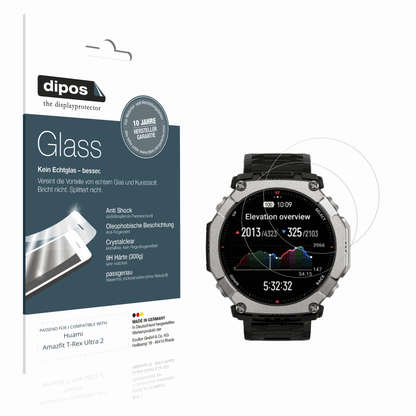 Klare Displayschutzfolie von dipos passend für Huami Amazfit T-Rex Ultra 2, 9H kratzfest und blasenfrei montiert