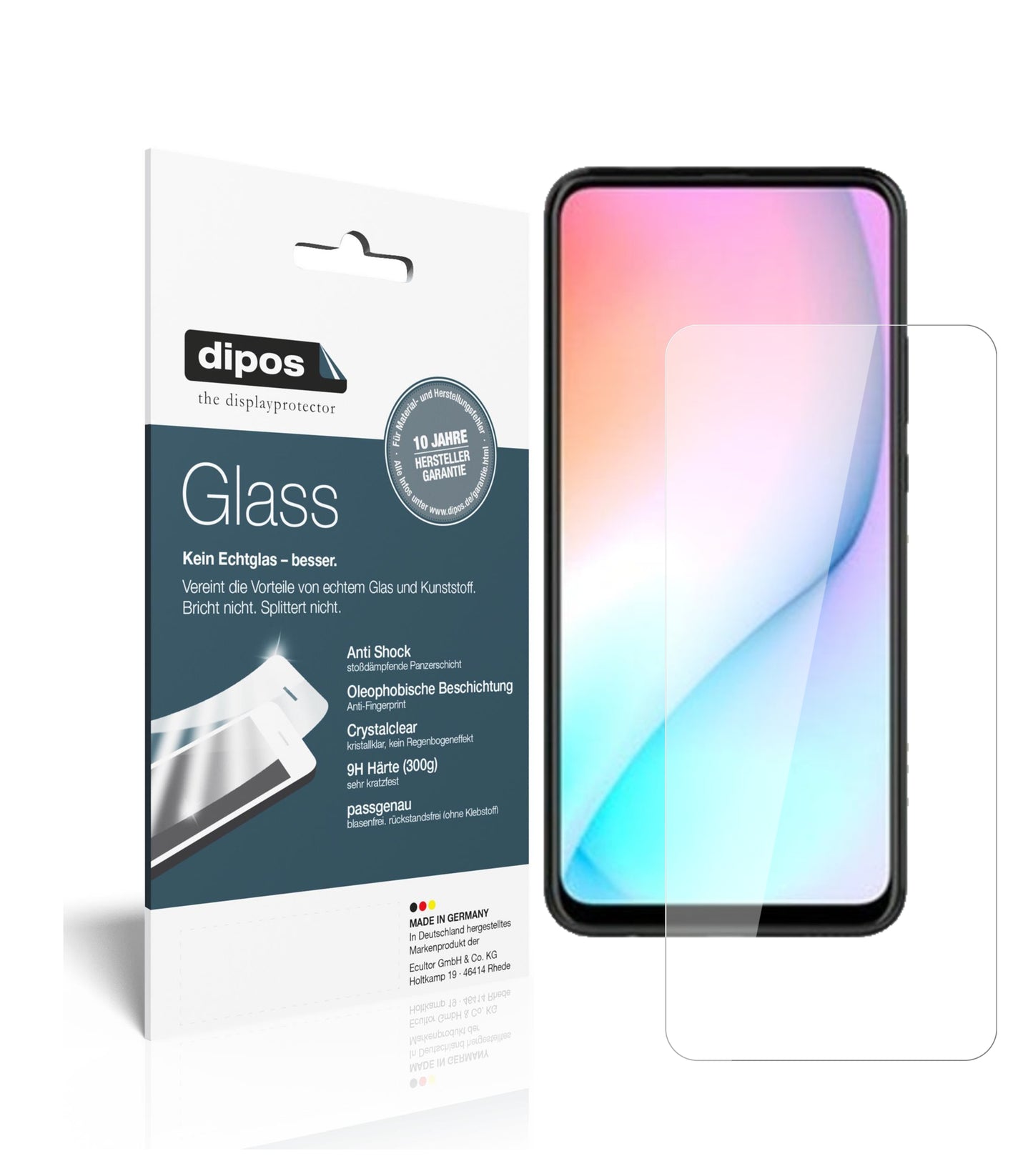 Klare Displayschutzfolie von dipos passend für Huawei Enjoy 10 Plus, 9H kratzfest und blasenfrei montiert