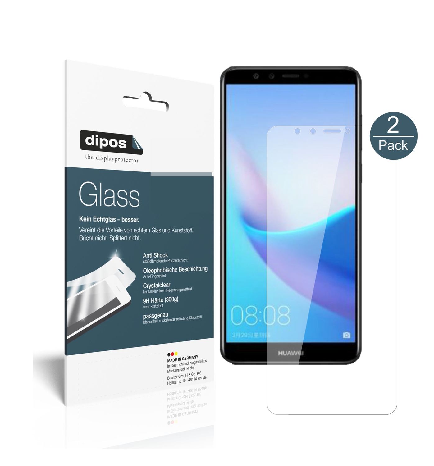 Klare Displayschutzfolie von dipos passend für Huawei Enjoy 8, 9H kratzfest und blasenfrei montiert
