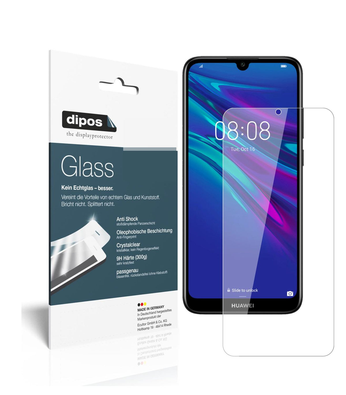 Klare Displayschutzfolie von dipos passend für Huawei Y6 Prime (2019), 9H kratzfest und blasenfrei montiert