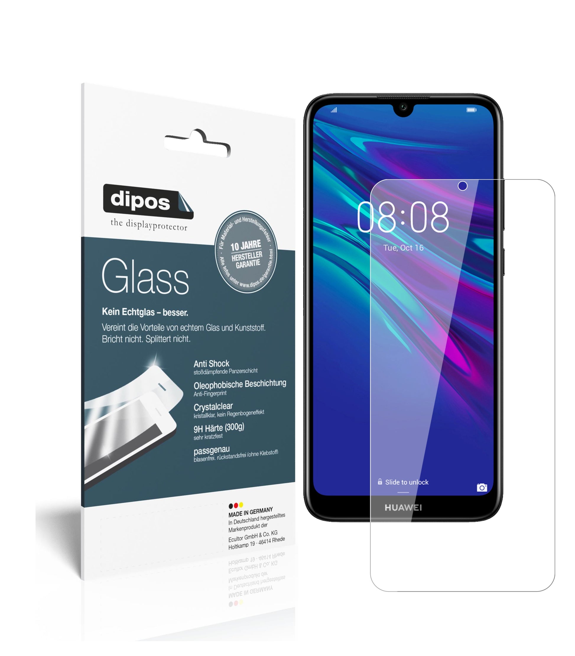 Klare Displayschutzfolie von dipos passend für Huawei Y6 Prime (2019), 9H kratzfest und blasenfrei montiert