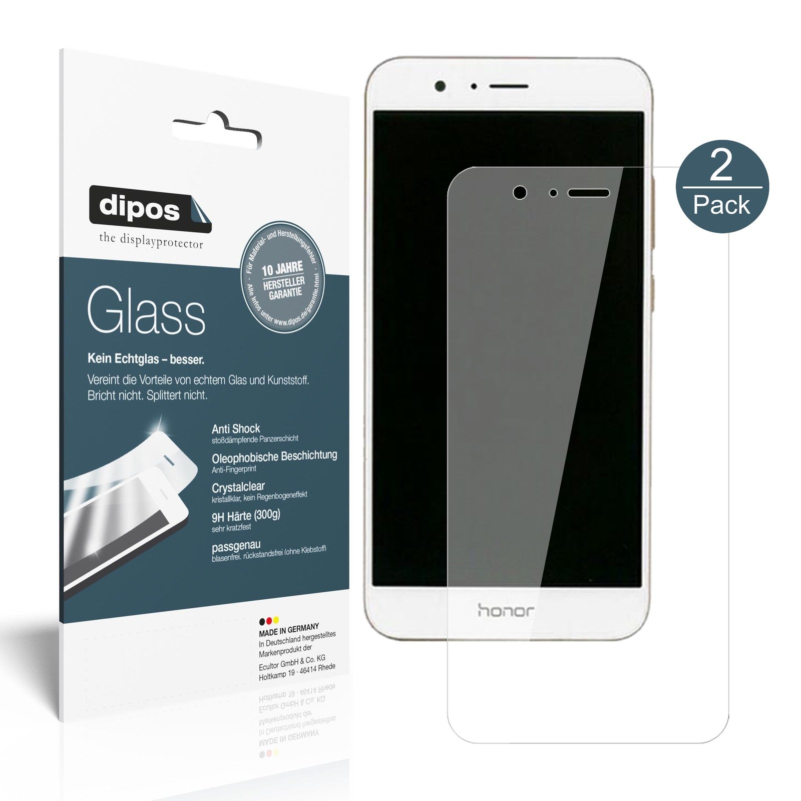 Klare Displayschutzfolie von dipos passend für Huawei Honor V9, 9H kratzfest und blasenfrei montiert