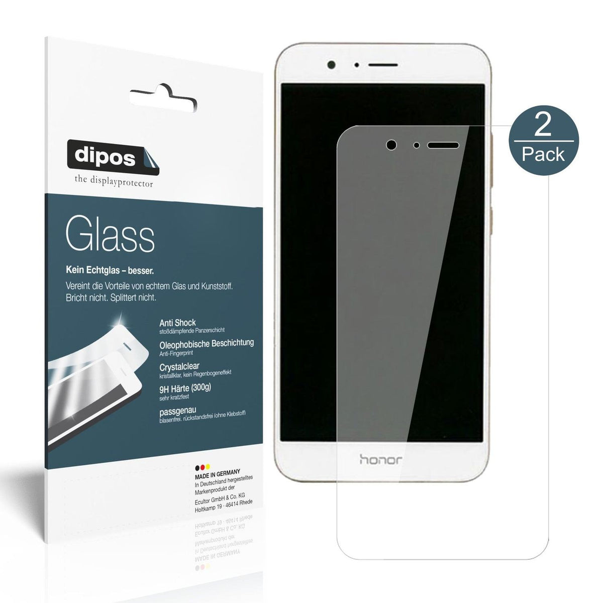 Klare Displayschutzfolie von dipos passend für Huawei Honor V9, 9H kratzfest und blasenfrei montiert
