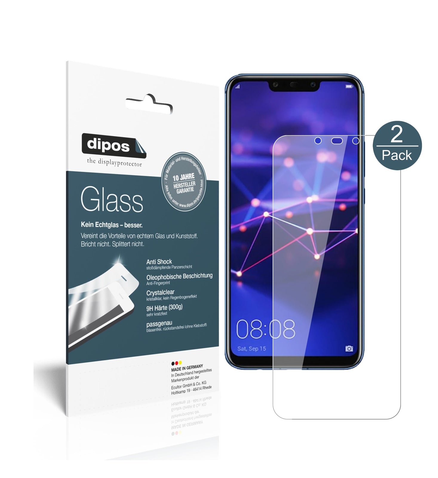 Klare Displayschutzfolie von dipos passend für Huawei Mate 20 Lite, 9H kratzfest und blasenfrei montiert