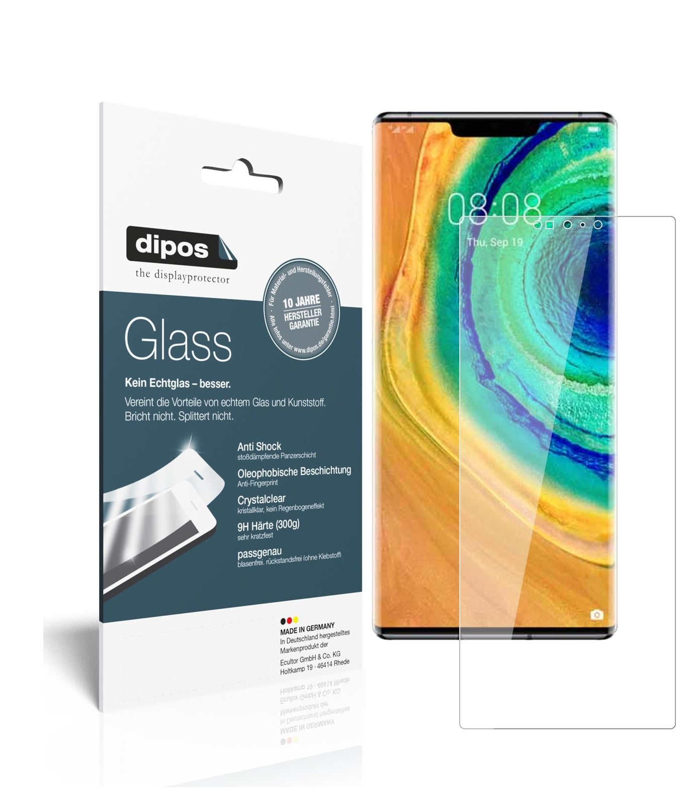 Klare Displayschutzfolie von dipos passend für Huawei Mate 30E Pro, 9H kratzfest und blasenfrei montiert