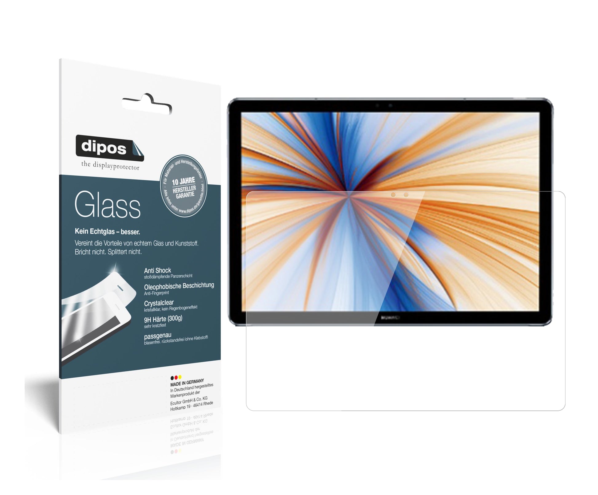 Klare Displayschutzfolie von dipos passend für Huawei MateBook E (2019), 9H kratzfest und blasenfrei montiert