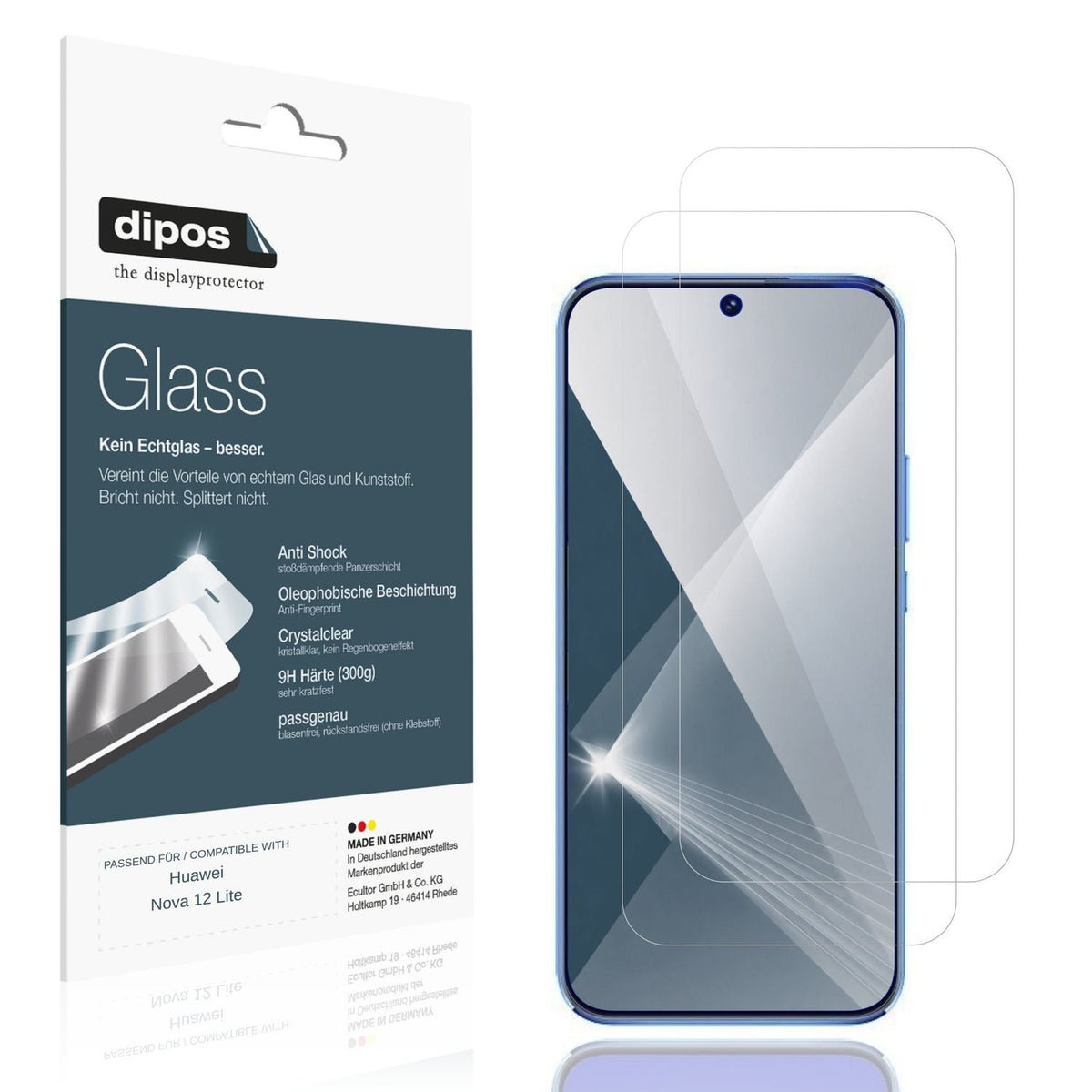 Klare Displayschutzfolie von dipos passend für Huawei Nova 12 Lite, 9H kratzfest und blasenfrei montiert