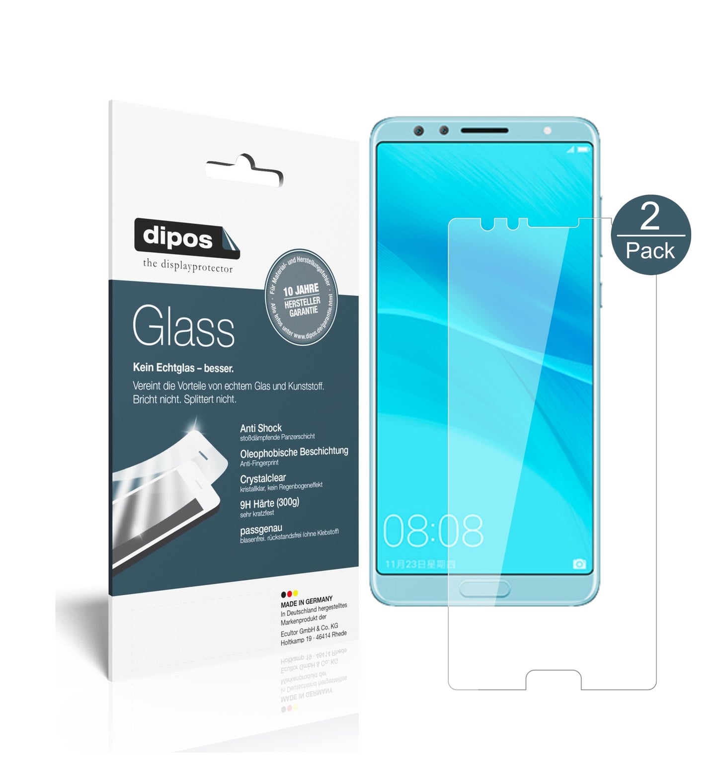 Klare Displayschutzfolie von dipos passend für Huawei Nova 2S, 9H kratzfest und blasenfrei montiert