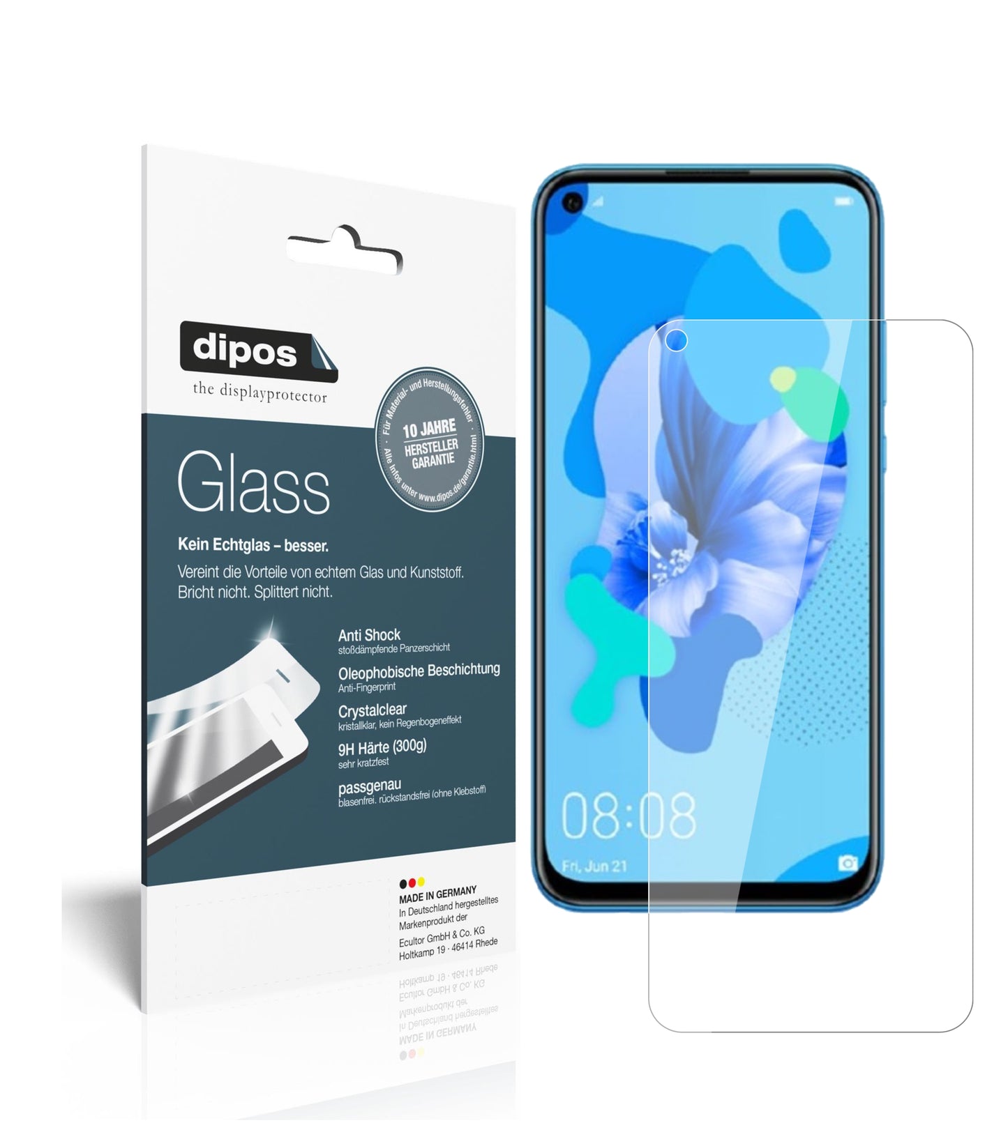Klare Displayschutzfolie von dipos passend für Huawei nova 5, 9H kratzfest und blasenfrei montiert