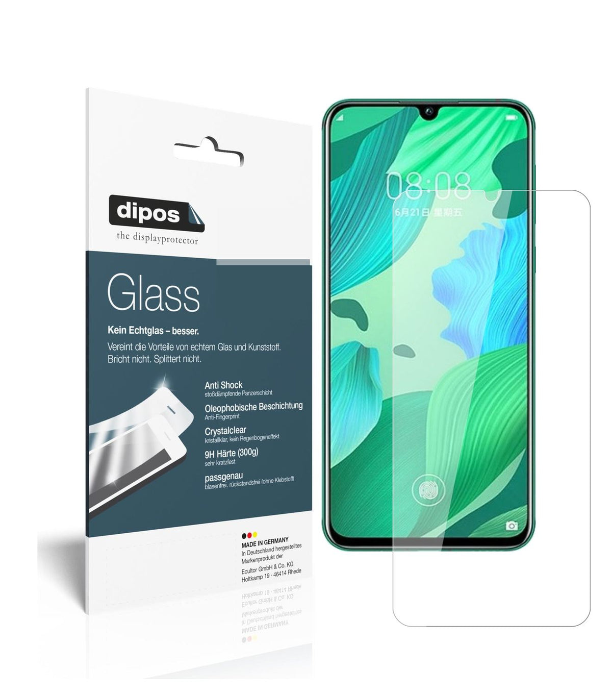 Klare Displayschutzfolie von dipos passend für Huawei nova 5 Pro, 9H kratzfest und blasenfrei montiert