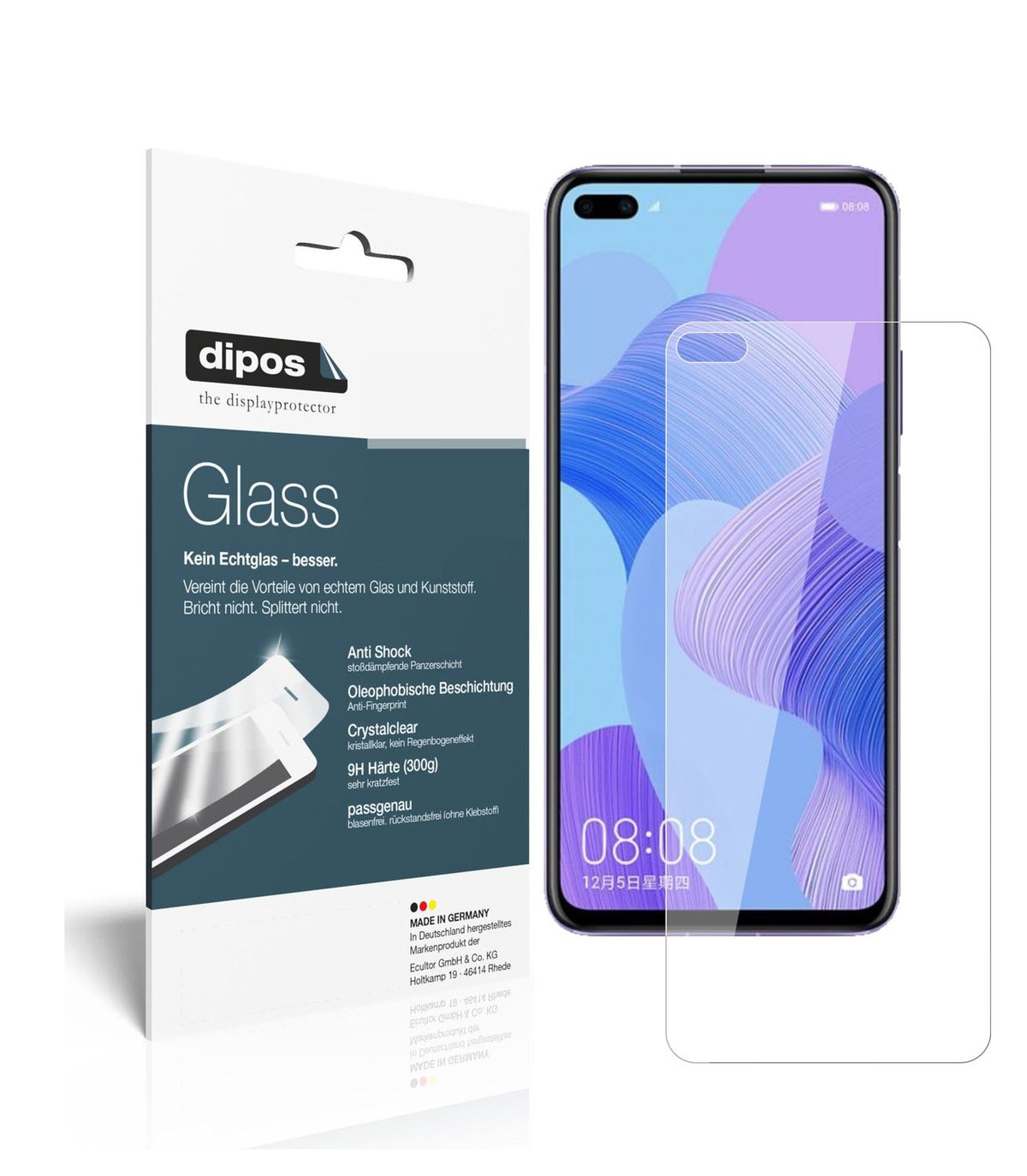 Klare Displayschutzfolie von dipos passend für Huawei nova 6 5G, 9H kratzfest und blasenfrei montiert