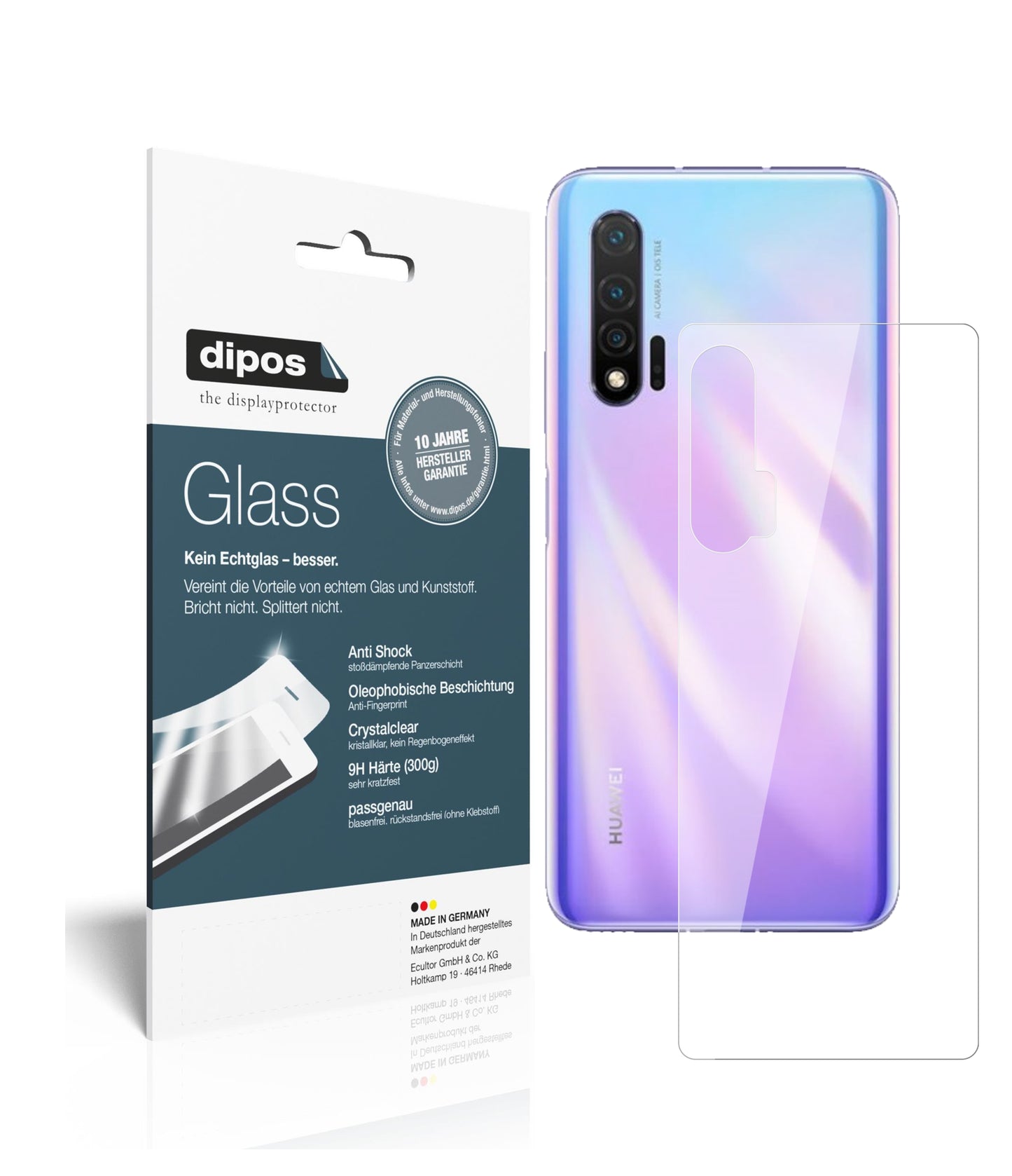 Klare Displayschutzfolie von dipos passend für Huawei nova 6 Rückseite, 9H kratzfest und blasenfrei montiert
