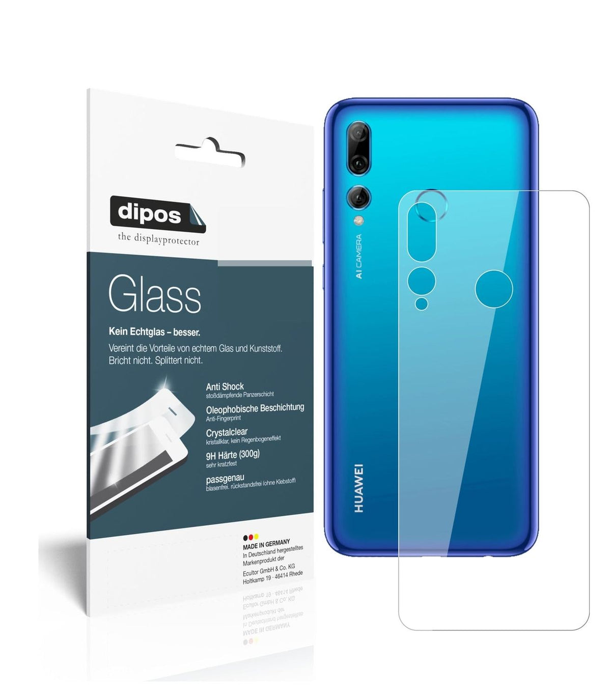 Klare Displayschutzfolie von dipos passend für Huawei P Smart Plus (2019) Rückseite, 9H kratzfest und blasenfrei montiert