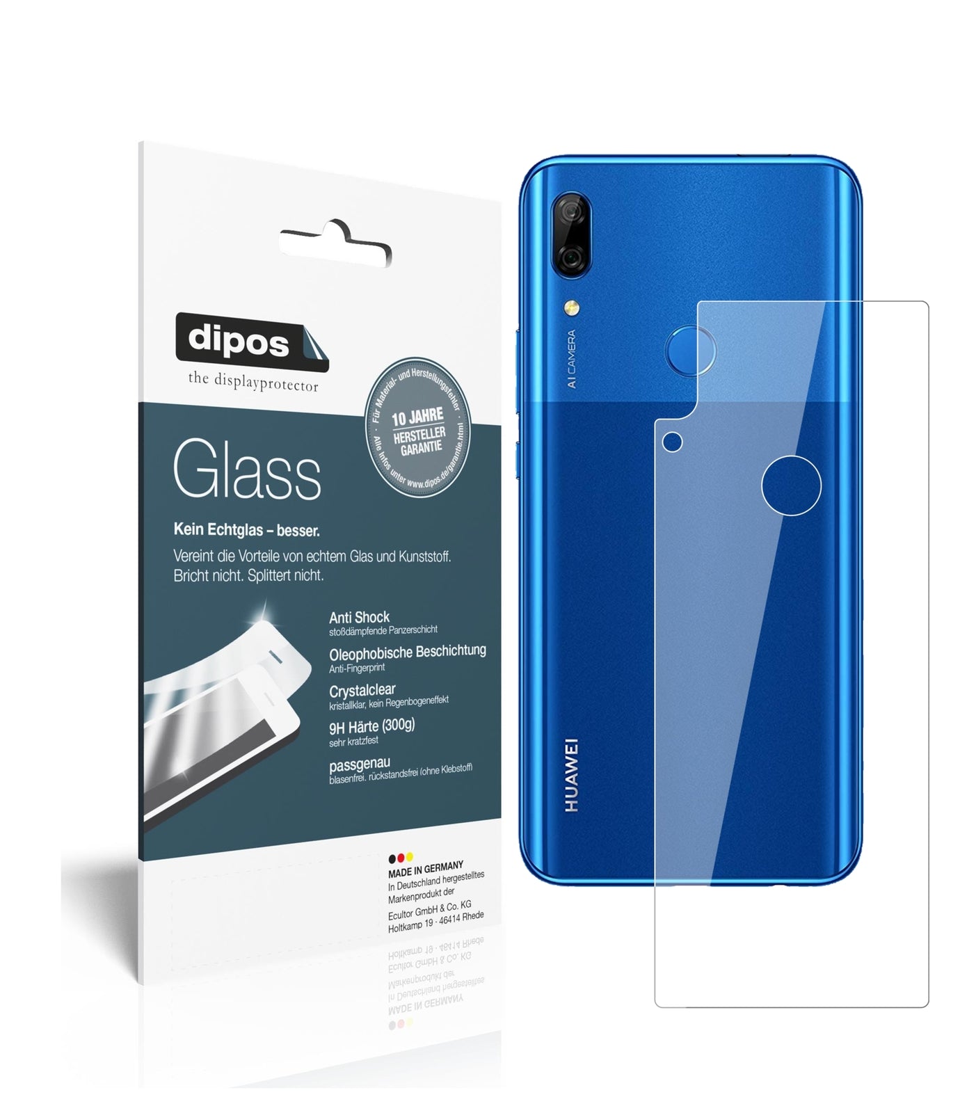 Klare Displayschutzfolie von dipos passend für Huawei P Smart Z (2019) Rückseite, 9H kratzfest und blasenfrei montiert