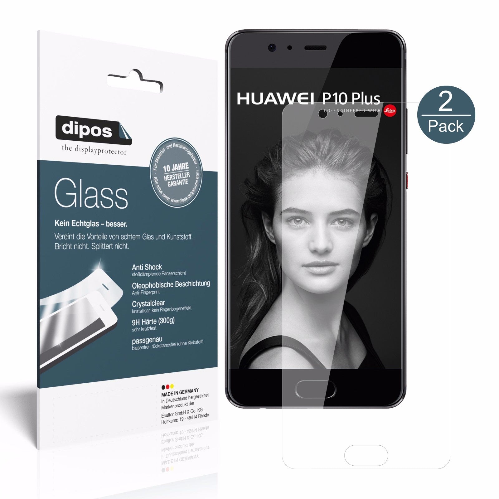 Klare Displayschutzfolie von dipos passend für Huawei P10 Plus, 9H kratzfest und blasenfrei montiert
