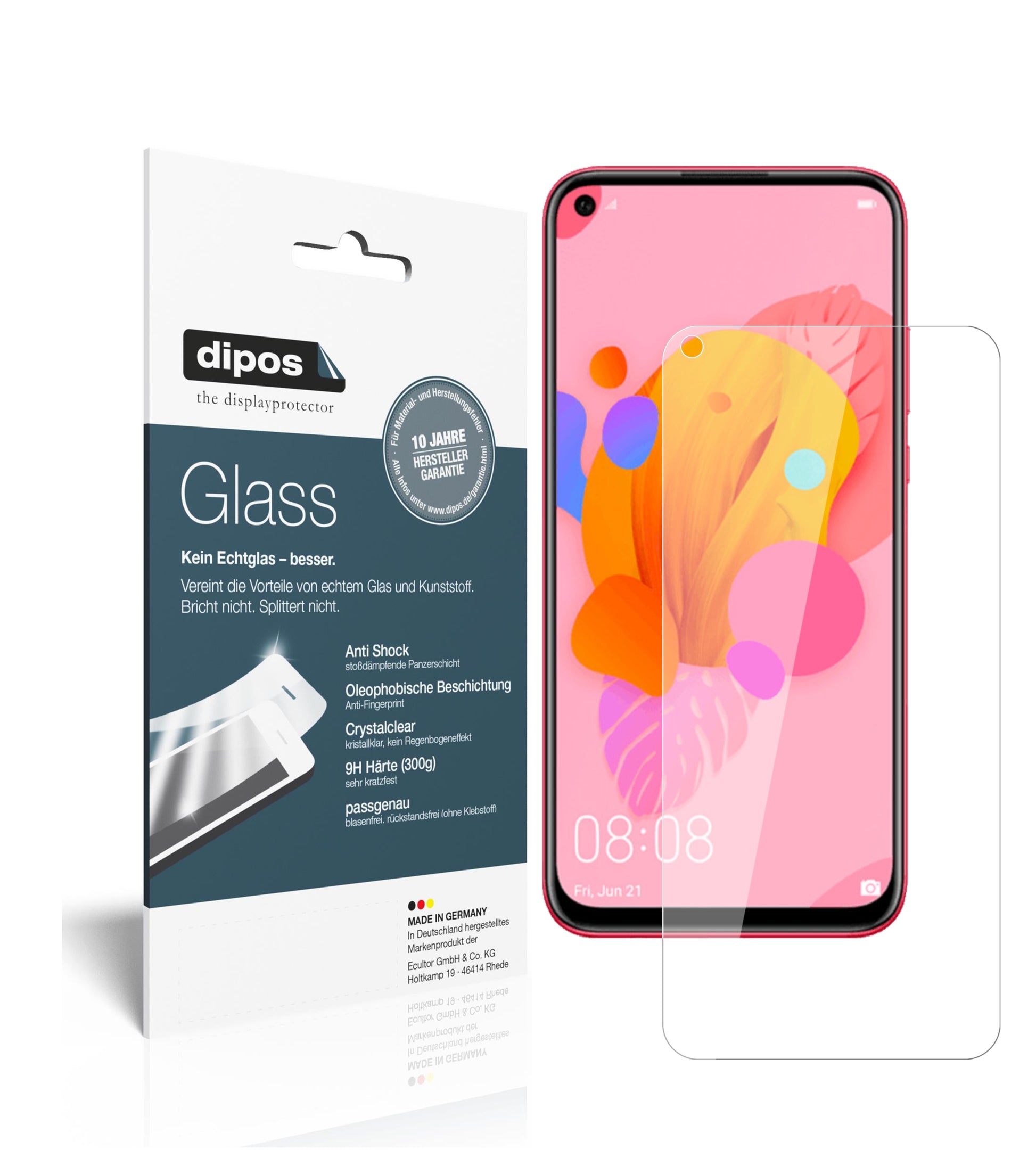 Klare Displayschutzfolie von dipos passend für Huawei P20 lite (2019), 9H kratzfest und blasenfrei montiert