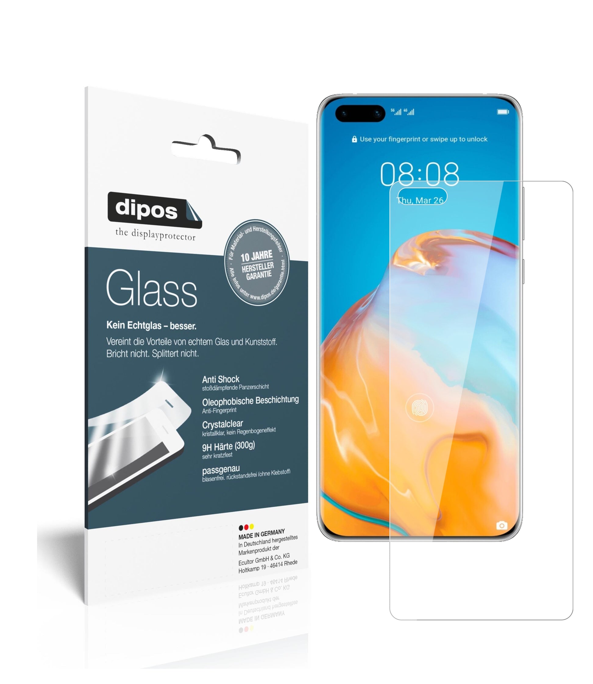 Klare Displayschutzfolie von dipos passend für Huawei P40 Pro, 9H kratzfest und blasenfrei montiert