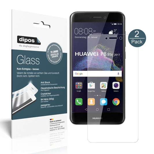 Klare Displayschutzfolie von dipos passend für Huawei P8 Lite2017, 9H kratzfest und blasenfrei montiert