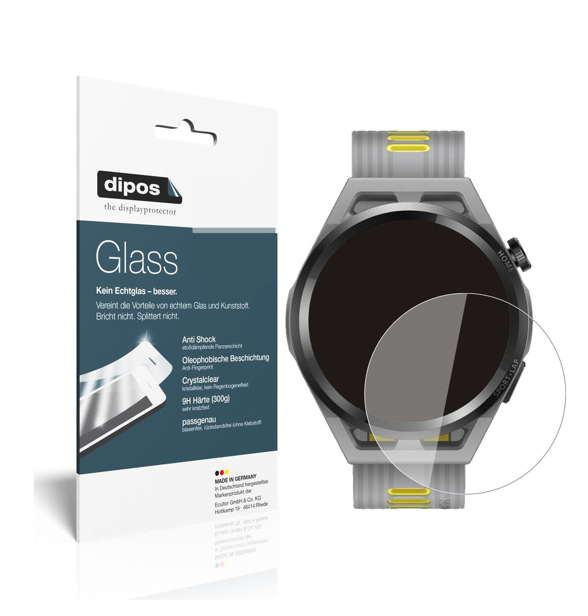 Klare Displayschutzfolie von dipos passend für Huawei Watch GT Runner, 9H kratzfest und blasenfrei montiert