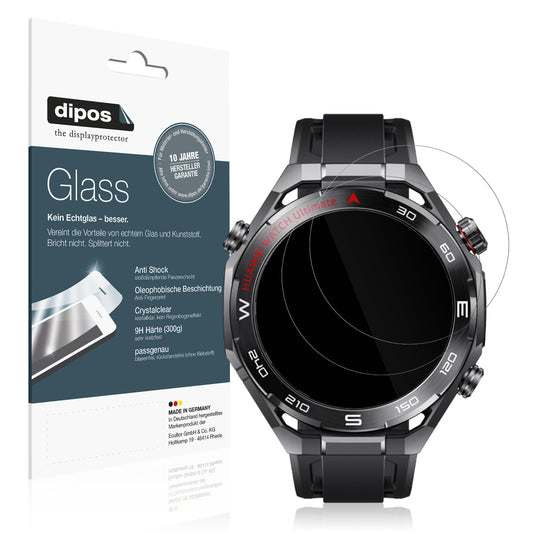 Klare Displayschutzfolie von dipos passend für Huawei Watch Ultimate 2 Black, 9H kratzfest und blasenfrei montiert